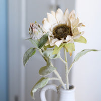 White Bloom and Blossom Sunflower Stem 18"