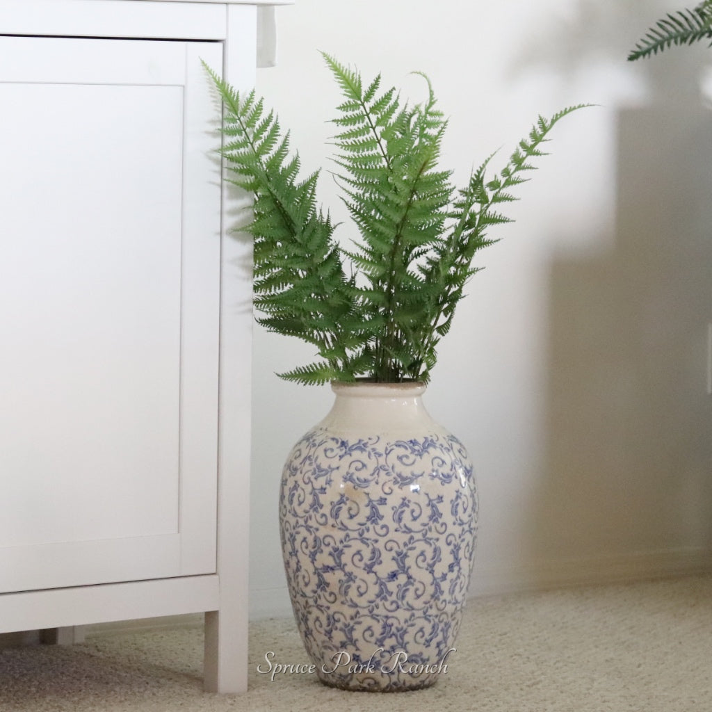 Vintage Blue and White Ceramic Large Vase