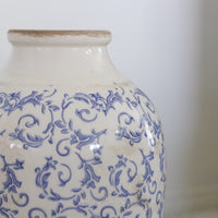 Vintage Blue and White Ceramic Large Vase