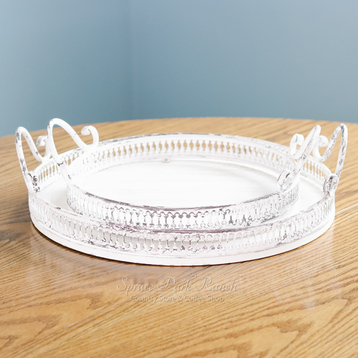 Round Distressed Whitewash Tray